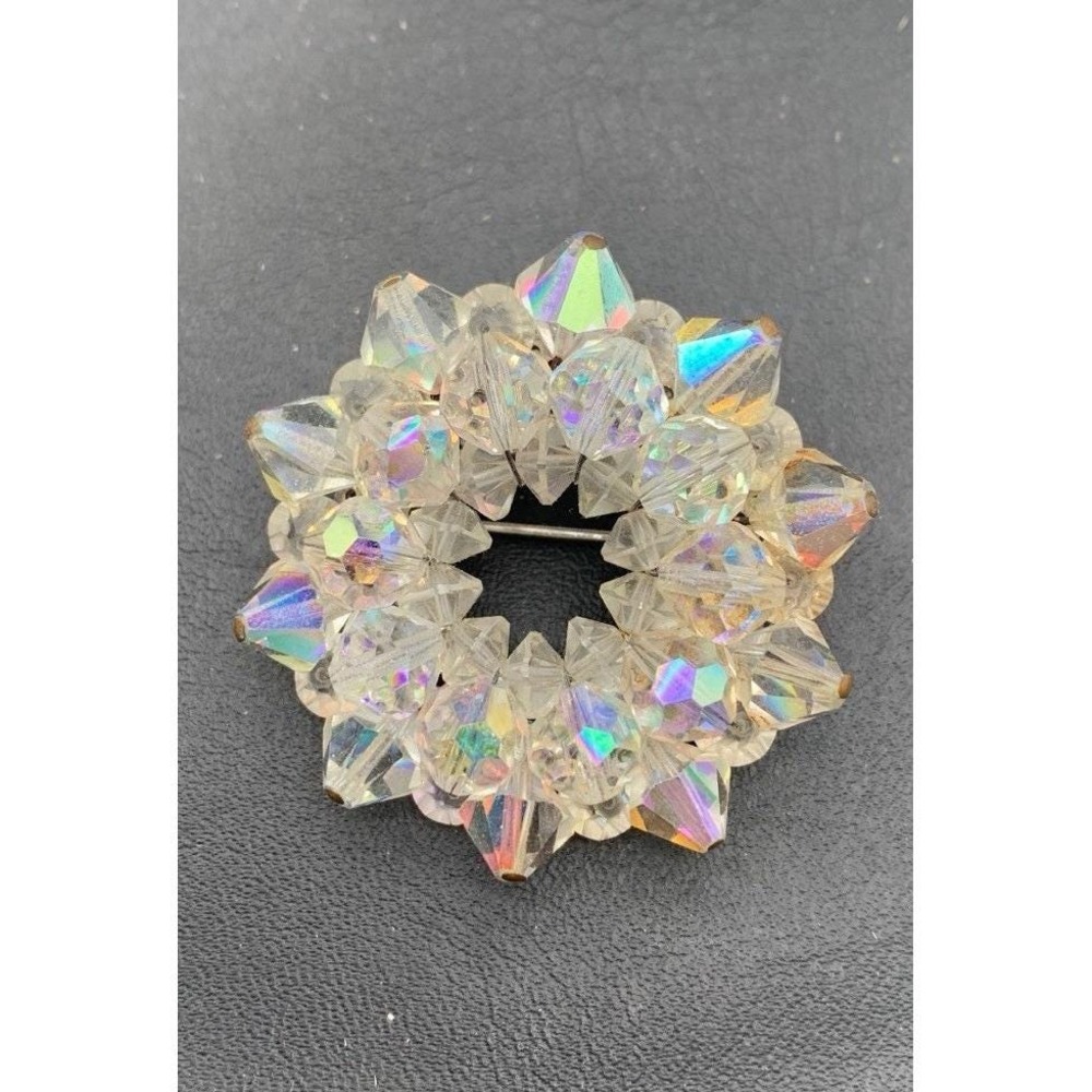 Vintage‎ Aurora Borealis AB Faceted Beaded Brooch